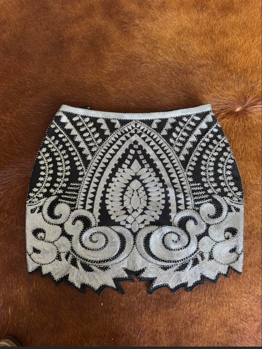 Beaded Black Mini Skirt with Silver Embellishment